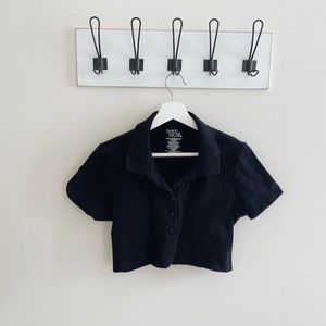 Black Cropped Polo Tee